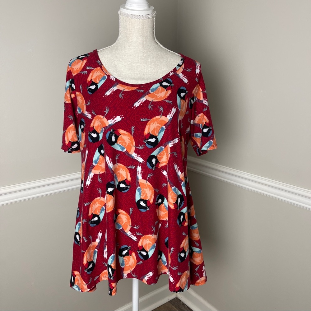 Lularoe Medium Women’s Red Shirt Top Blouse Bird Print